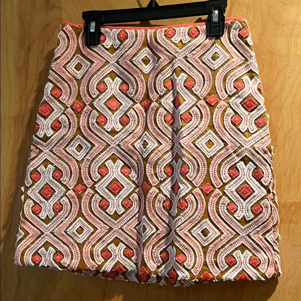 Anthropologie Pink and Brown Geometric Mini Skirt